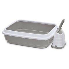 Туалет-лоток для кошек DUO с совочком на подставке 59х40х28h см, серо-бежевый IMAC 81480