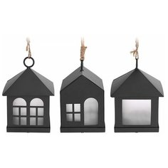 Светящееся украшение домик для огонька чёрный, 1 тёплый белый LED-огонь, 6х8 см, батарейки, разные модели, Koopman Inter