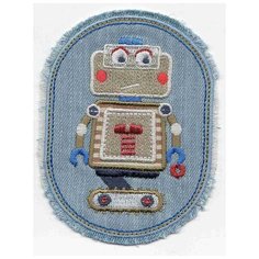 Термоаппликация HKM Робот в овале на джинсе, 1 шт 10 х 6,5 см