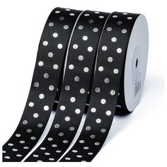 Лента репсовая Горошек серебро шир.25мм LDRS030 цв.черный уп.27,4м Ideal