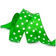 Лента репсовая в рубчик LDRG57902925 (113) крупный горошек 25мм цв.зеленый-белый уп.27,4м Ideal