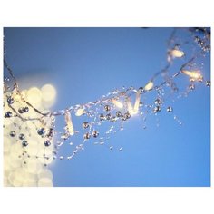 Гирлянда серебряные бусины, 20 теплых белых LED-огней, 1,2+0,3 м, прозрачный провод, батарейки, Kaemingk 482461