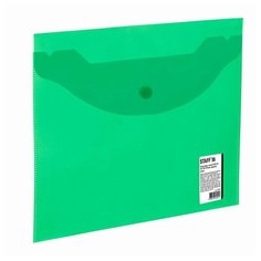 Папка-конверт с кнопкой малого формата (240х190 мм), А5, прозрачная, зеленая, 0,15 мм, STAFF, 270464