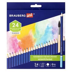 Карандаши художественные цветные акварельные BRAUBERG ART CLASSIC, 24 цвета, грифель 3,3 мм, 181530
