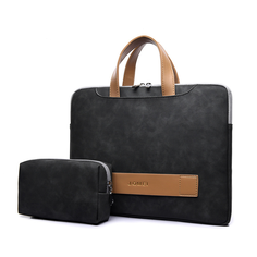 Сумка-портфель MyPads M951 для ноутбука Dell Asus Acer Lenovo HP Xiaomi (15-15.6 дюйм) из качественной искусственной кожи женская модная красивая с ручкой для переноски + сумочка для аксессуаров черного цвета