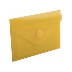 Папка-конверт с кнопкой малого формата (74х105 мм), А7 (для дисконтных, банковских карт, визиток) прозр, желтая, 0,18 мм, BRAUBERG, 227324