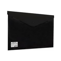 Папка-конверт с кнопкой BRAUBERG, А4, до 100 листов, непрозрачная, черная, сверхпрочная 0,2 мм, 221361