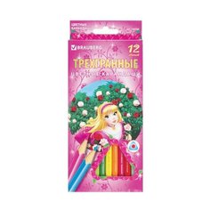 Карандаши цветные BRAUBERG "Rose Angel", 12 цветов, трехгранные, заточенные, картонная упаковка, 180594