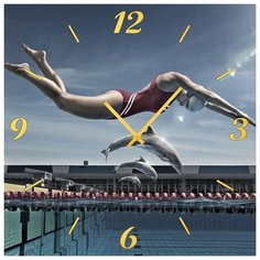 SvS Настенные часы SvS 3002067 Пловчиха и дельфины СВС