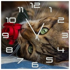 SvS Настенные часы SvS 3001862 Кот с красным цветком СВС