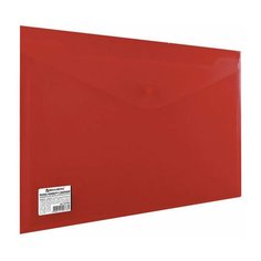 Папка-конверт с кнопкой BRAUBERG, А4, до 100 листов, непрозрачная, красная, сверхпрочная 0,2 мм, 221364