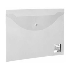 Папка-конверт с кнопкой STAFF, А4, до 100 листов, прозрачная, 0,15 мм, 270467