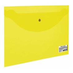 Папка-конверт с кнопкой малого формата (240х190 мм), А5, прозрачная, желтая, 0,18 мм, BRAUBERG, 224028