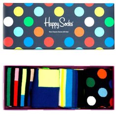 Комплект из четырех пар носков с различными узорами в подарочной упаковке Happy Socks 4 Pair Pack - Big Dot - Navy 41-46