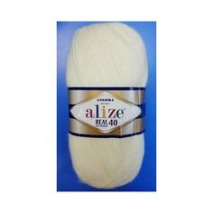 Пряжа Alize Angora Real 40, цвет 001 кремовый (Ангора Реал 40) 40% шерсть, 60% акрил 100г/480м, 1шт