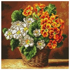 Комнатная примула Мозаика на подрамнике 30х30 30х30 Белоснежка 396-ST-S