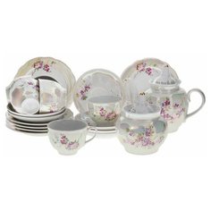 Сервиз чайный. Дулёвский фарфоровый завод. Форма Гранатовый. Рисунок Багульник. 20 предметов.