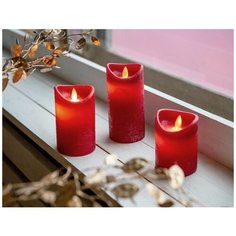 Свеча восковая декоративная уютный свет с живым пламенем, красная, 7.5х10 см, LED, батарейки, таймер, Koopman Internat