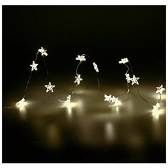 Гирлянда микро звёздочки, 40 тёплых белых mini LED-огней, 2 м, серебристый провод, батарейки, Koopman International AX87