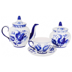 Сервиз чайный. Гжельская мануфактура. Гранатовый. 14 предметов.