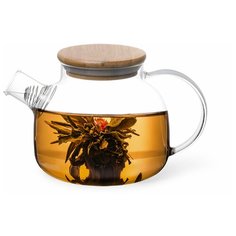 Чайник заварочный 800мл с бамбуковой крышкой и стальным фильтром (стекло) Fissman