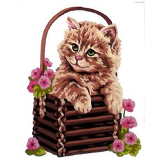 Канва жесткая с рисунком Котенок в корзине 20 x 25 см 43.202 Gobelin L, Diamant