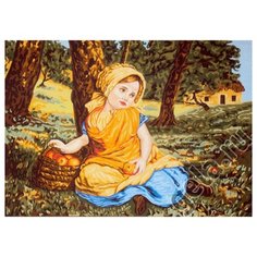 Канва жесткая с рисунком Девочка с корзиной яблок 80 х 60 см 10.548 Gobelin L, Diamant