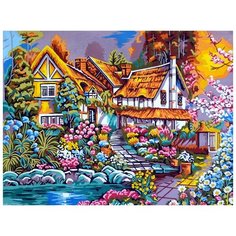 Канва жесткая с рисунком Домик в цветах 60 х 48 см 14.855 Gobelin L, Diamant