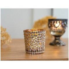 Подсвечник переливчатые камушки, стекло, золотистый, 6х6х6 см, Kaemingk 394895