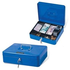Ящик для денег, ценностей, документов, печатей BRAUBERG, 90х240х300 мм, с ключевым замком, синий, 290336