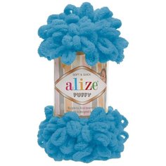 Пряжа для вязания Ализе Puffy (100% микрополиэстер) 5х100г/9.5м цв.016 голубой Сочи ALIZE PUFFY.016