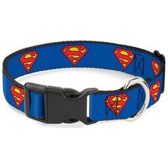 Ошейник Superman / Супермен Синий. С пластиковой застёжкой (23-38 см) Buckle Down