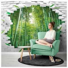 Фотообои 3D белая кирпичная стена с бамбуковой рощей/ Красивые уютные обои на стену в интерьер комнаты/ 3Д расширяющие пространство/ На кухню в спальню детскую зал гостиную прихожую/ размер 300х270см/ Флизелиновые