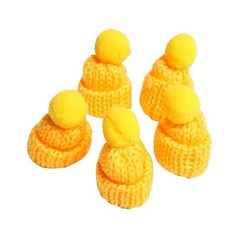 Шапка для игрушек вязанная с помпоном, набор 5 шт, цвет желтый Сима ленд