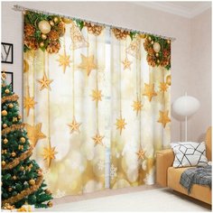 Фотошторы Рождественские звезды Цвет: Желтый, Зеленый Сирень