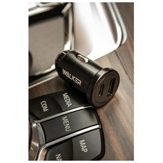 Зарядное устройство для телефона WALKER WCR-25, USB + Type-C разъемы, 36W быстрый заряд PD + QC 3.0, черное / автомобильная зарядка / универсальное / в авто / USB зарядка в автомобиль / для iphone / автозарядное / в прикуриватель