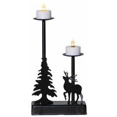 Подсвечник с электросвечами WALDER, чёрный, 2 тёплые белые LED-свечи, 27х13 см, батарейки, таймер, STAR trading 188-71