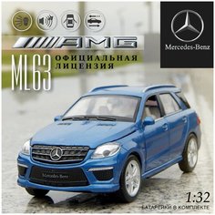 Машинка металлическая Автопанорама, 1:32, Mercedes-Benz ML63 AMG, синий, инерция, свет, звук, открываются двери