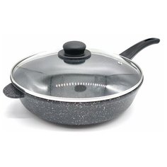 "Сковорода литая алюминиевая с крышкой СОЮЗ ТН, 24 см, NEBLIX, мраморный, ручка несъёмная"