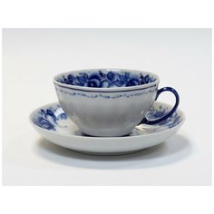 Чашка с блюдцем чайная. Гжельская Мануфактура. Форма Белый лебедь. Рисунок Нежность. 275 мл.