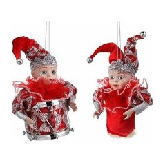 Ёлочное украшение скоморох красный с серебром, 18 см, подвеска, разные модели, царь елка MW13-KD02RS
