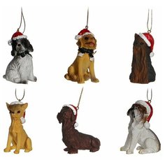 Елочное украшение питомник новогодних собачек, разные модели, полистоун, 7 см, Edelman 188031