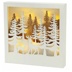 Светящаяся декорация олени среди ёлочек - олень С оленёнком, дерево, белый, 15 тёплых белых LED-огней, 30х5х30 см, батар Boltze