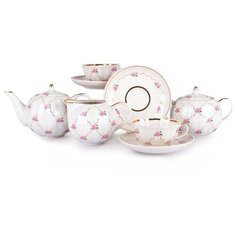 Сервиз чайный. Дулёвский фарфоровый завод. Форма Тюльпан. Рисунок Розовый мотив. 15 предметов.