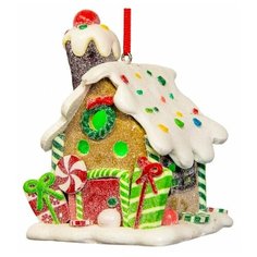 Ёлочная игрушка пряничный домик с подсветкой LED-огнями, полирезин, 6х6х8 см, Forest Market MA7877A