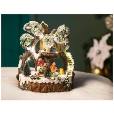 Светящаяся миниатюра домик на дереве - снеговик, полистоун, LED-огни, динамика, 20x20x23 см, батарейки, Kaemingk 488121-