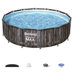 BestWay 5614Z(427х107, лестница,фильтр,тент) Каркасный бассейн Wood Style