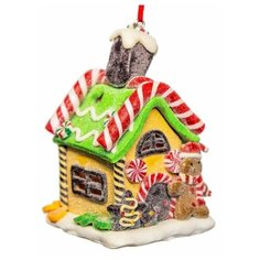 Ёлочная игрушка шоколадно-пряничный домик с подсветкой LED-огнями, полирезин, 6х6х8 см, Forest Market MA7876B