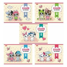 Альбом для рисования, А4, 8 листов, скоба, обложка картон, HATBER, 205х290 мм, "Кототерапия" (5 видов), 8А4В