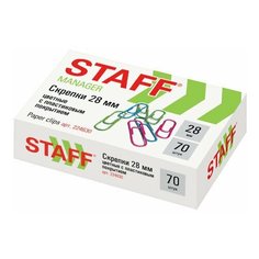 Скрепки STAFF "Manager", 28 мм, цветные, 70 шт., в картонной коробке, Россия, 224630